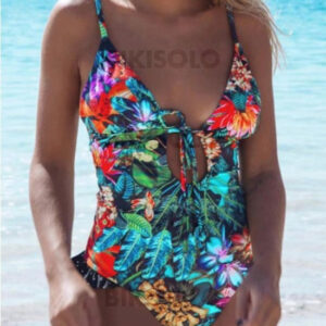 maillot de bain une pièce feuilles rouge