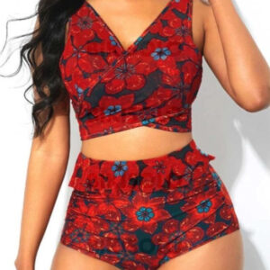 maillot de bain fleuris rouge