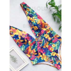 une pièce col V sexy multicolore