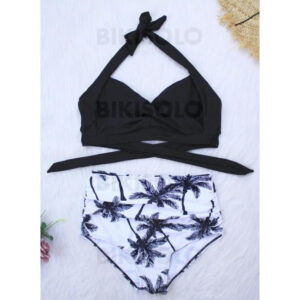 Bikini taille haute feuillage