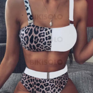 Maillot de bain taille haute feuilles
