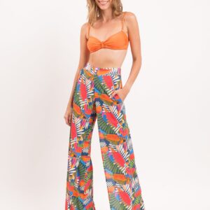 pantalon large motifs tropicaux