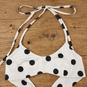 Casual Halter Neck Sling Bikini Suit Boxer Shorts Lace Up Swimwear Set Slim Fit Ruffled Polka Dot Swimsuit Beach