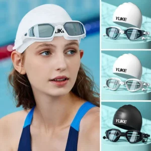 Swimming Goggles Cap Adult HD Anti Fog Swimming Goggles Set Waterproof Silicone Swim Glasses with Earplugs Anti-UV Swim Eyewear