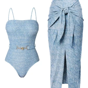 maillot de bain 1 pièce à ceinture avec jupe paréo