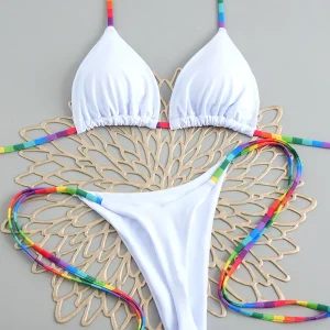 Bikini String Blanc à lacets Élégance Paris