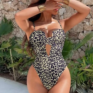 Maillot de bain une pièce croisé imprimé léopard