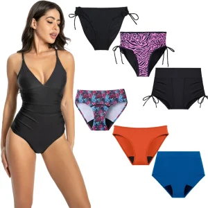 Menstrual Swimwear 4-Layer Leak Proof Period Panties High Waist Swimsuit Bikini Bottoms Absorbent One-piece Beachwear Trunks