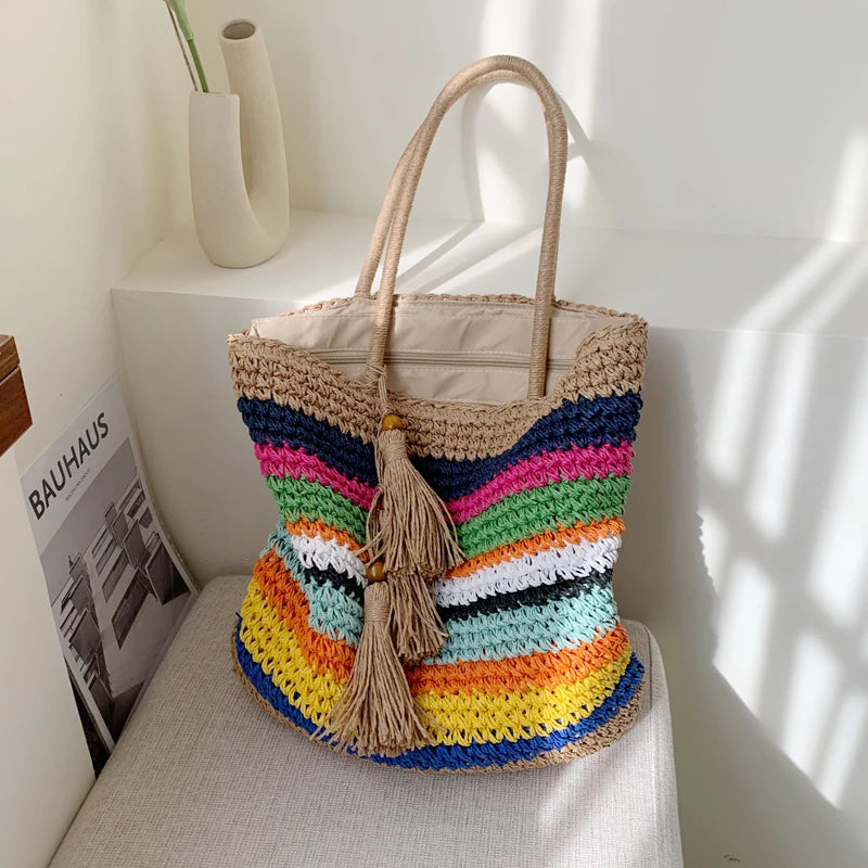 Sac cabas en paille tissé à la main