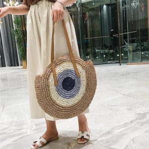 Sac de plage tendance en paille avec anses Volterra
