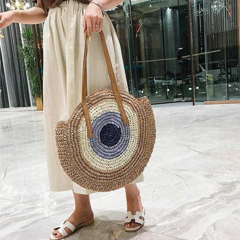 Sac de plage tendance en paille avec anses Volterra