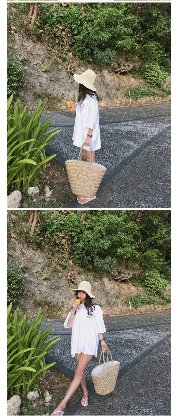 Panier de style bohème en paille Benoa