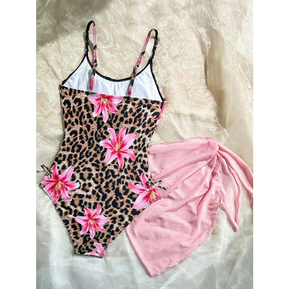 Maillot de Bain Fille 1 Pièces Tropical avec Paréo – Image 2