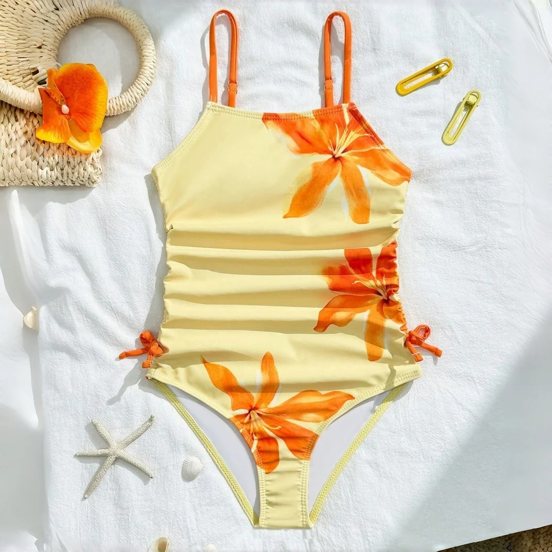 Maillot de bain fille motif floral estival