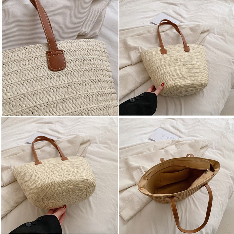 Sac à main artisanal en osier et cuir véritable