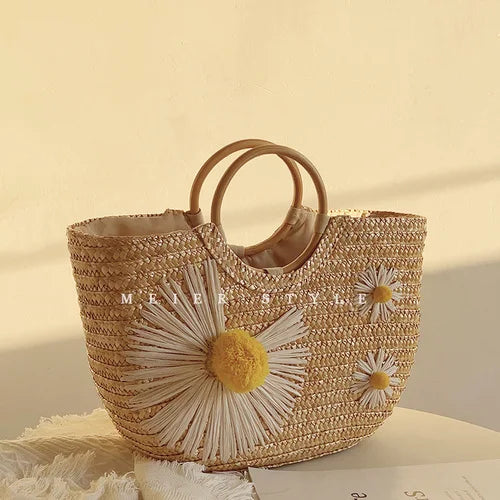 Sac de plage en paille Lila tendance