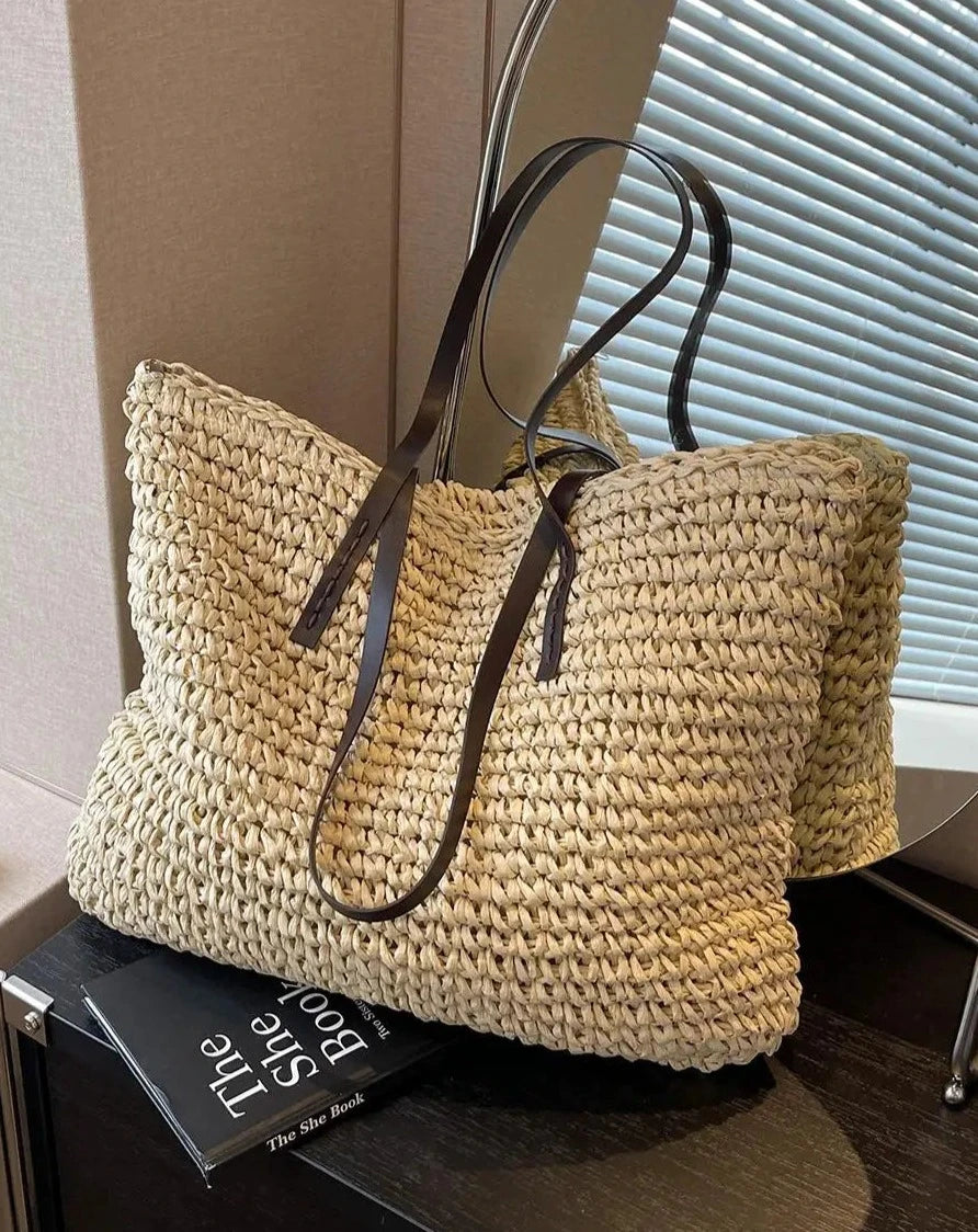 Grand sac en osier naturel pour la plage