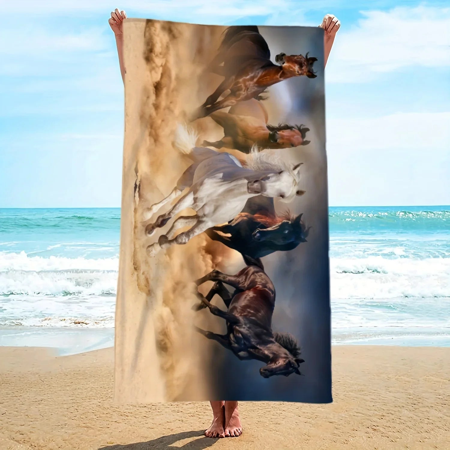 Serviette de plage cheval en coton doux