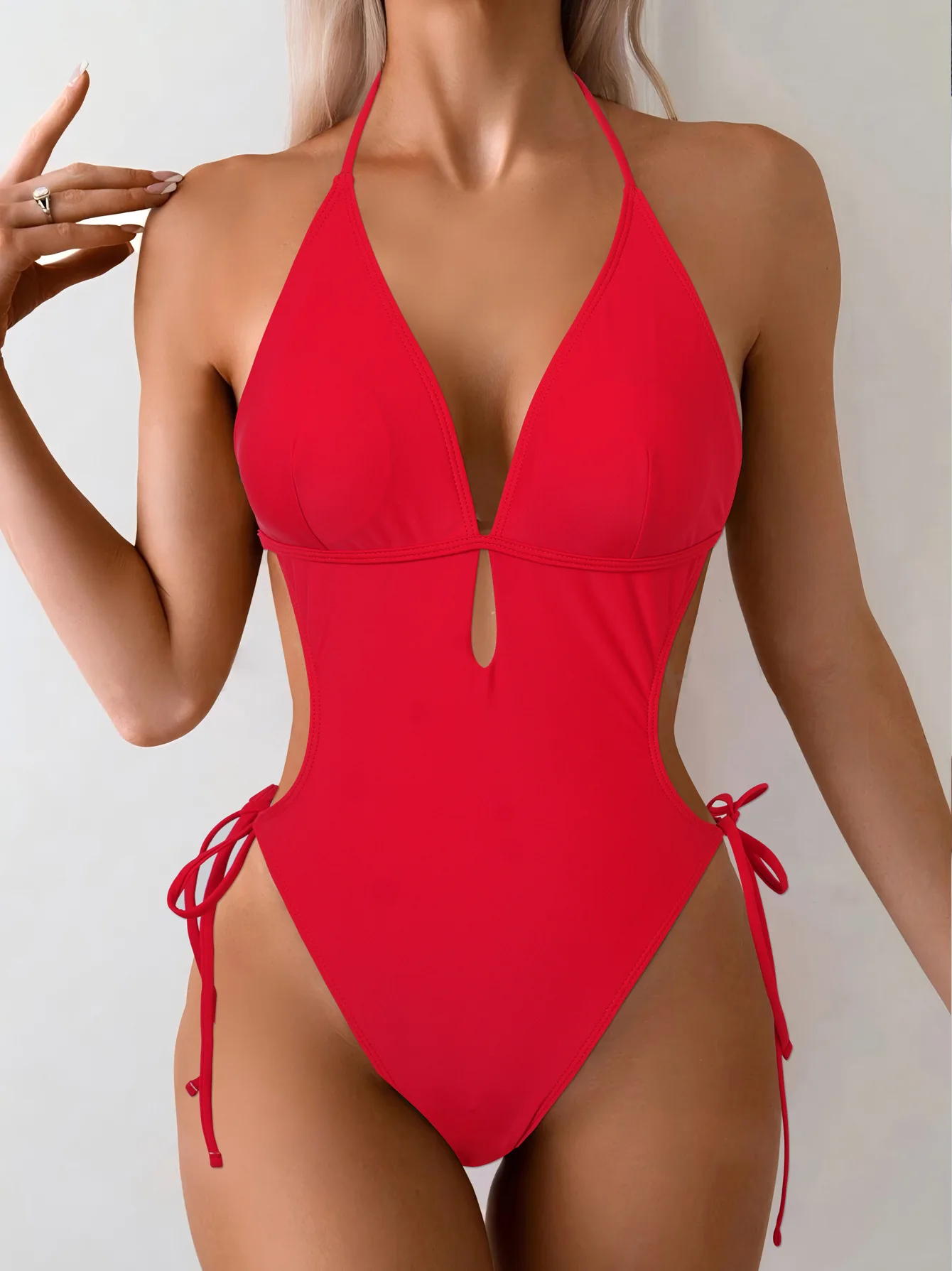 Red Conservative One-Piece Swimsuit Women's High Elastic Quick Dry Removable Chest Pad Swimwear Comfortable Breathable Nylon – Image 6