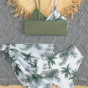 Maillot de bain trois pièces fille motif tropical