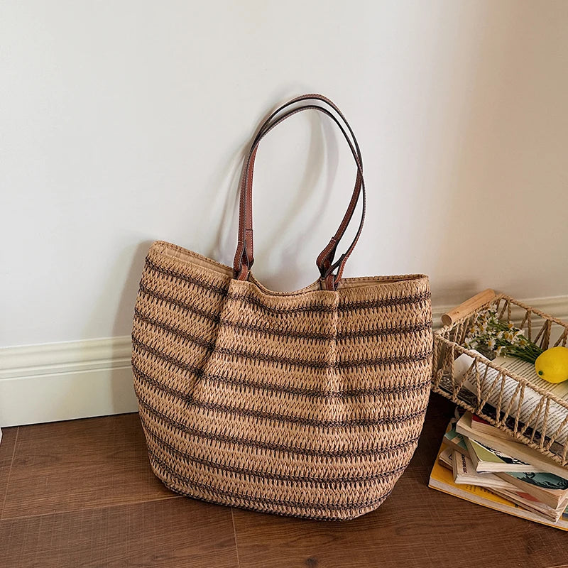 Sac cabas de plage Nerina avec anses en cuir