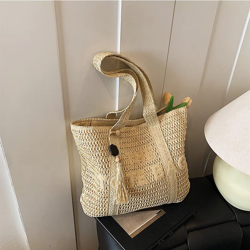 Sac plage femme Anja en paille naturelle