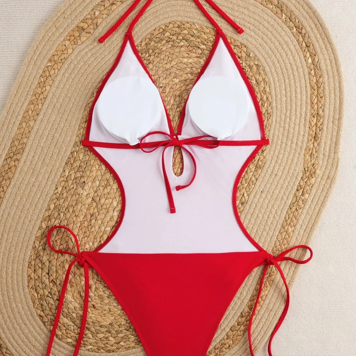 Red Conservative One-Piece Swimsuit Women's High Elastic Quick Dry Removable Chest Pad Swimwear Comfortable Breathable Nylon – Image 4