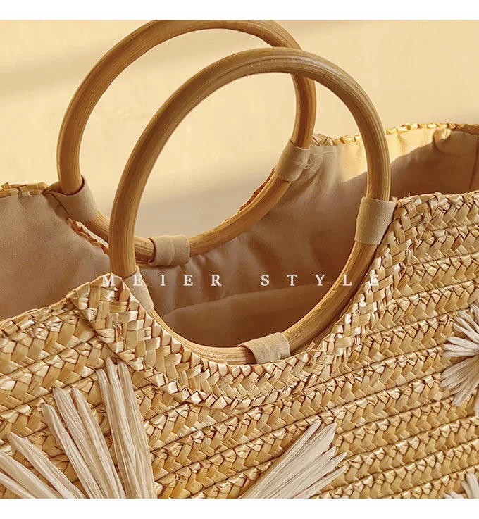 Panier en paille Lila avec anses confortables