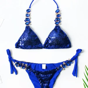 Ensemble maillot de bain bleu pailleté pour femme