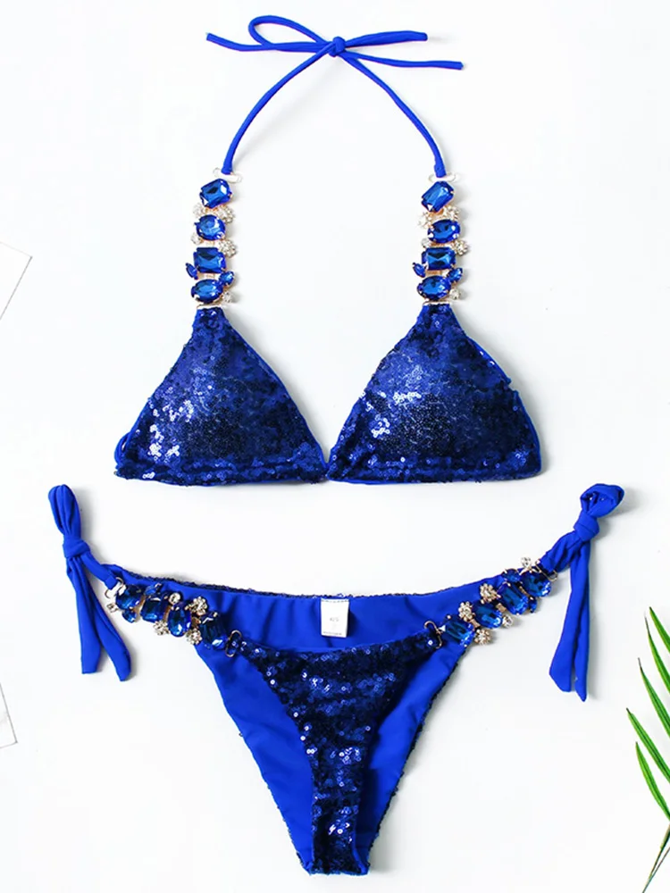 Ensemble maillot de bain bleu pailleté pour femme