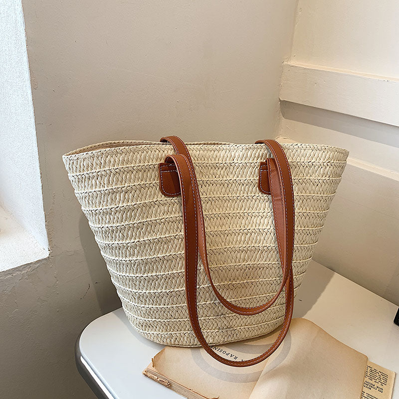 Élégant sac à main osier et cuir pour femme