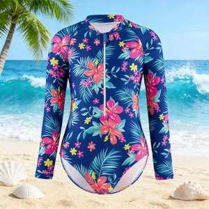 Maillot de Bain Fille fleuri Manches Longues UV