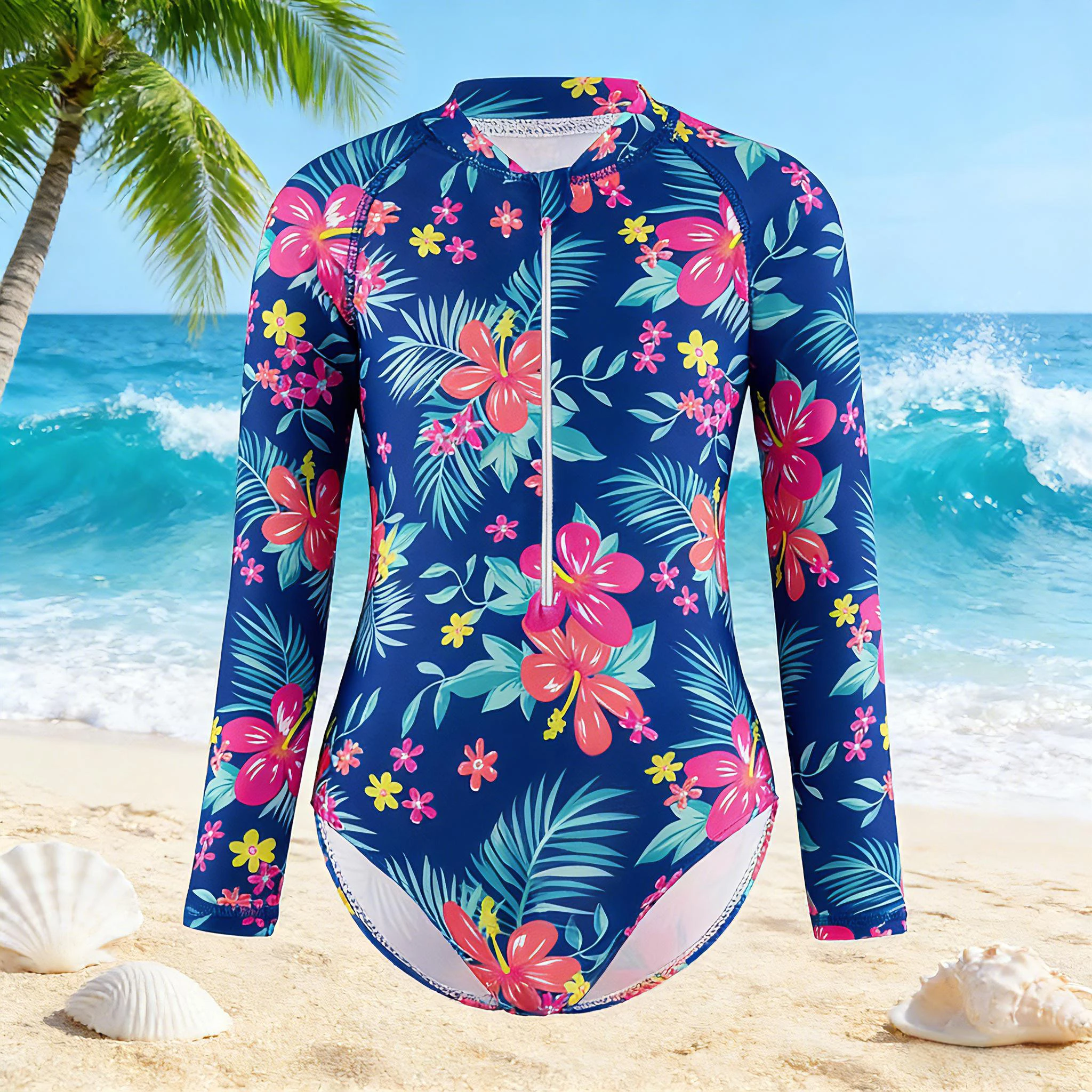 Maillot de Bain Fille fleuri Manches Longues UV