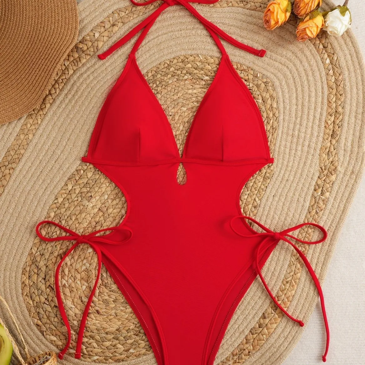 Red Conservative One-Piece Swimsuit Women's High Elastic Quick Dry Removable Chest Pad Swimwear Comfortable Breathable Nylon – Image 3