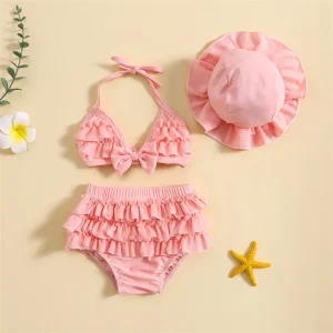 Ensemble Maillot de Bain Bébé Fille 3 Pièces Volants