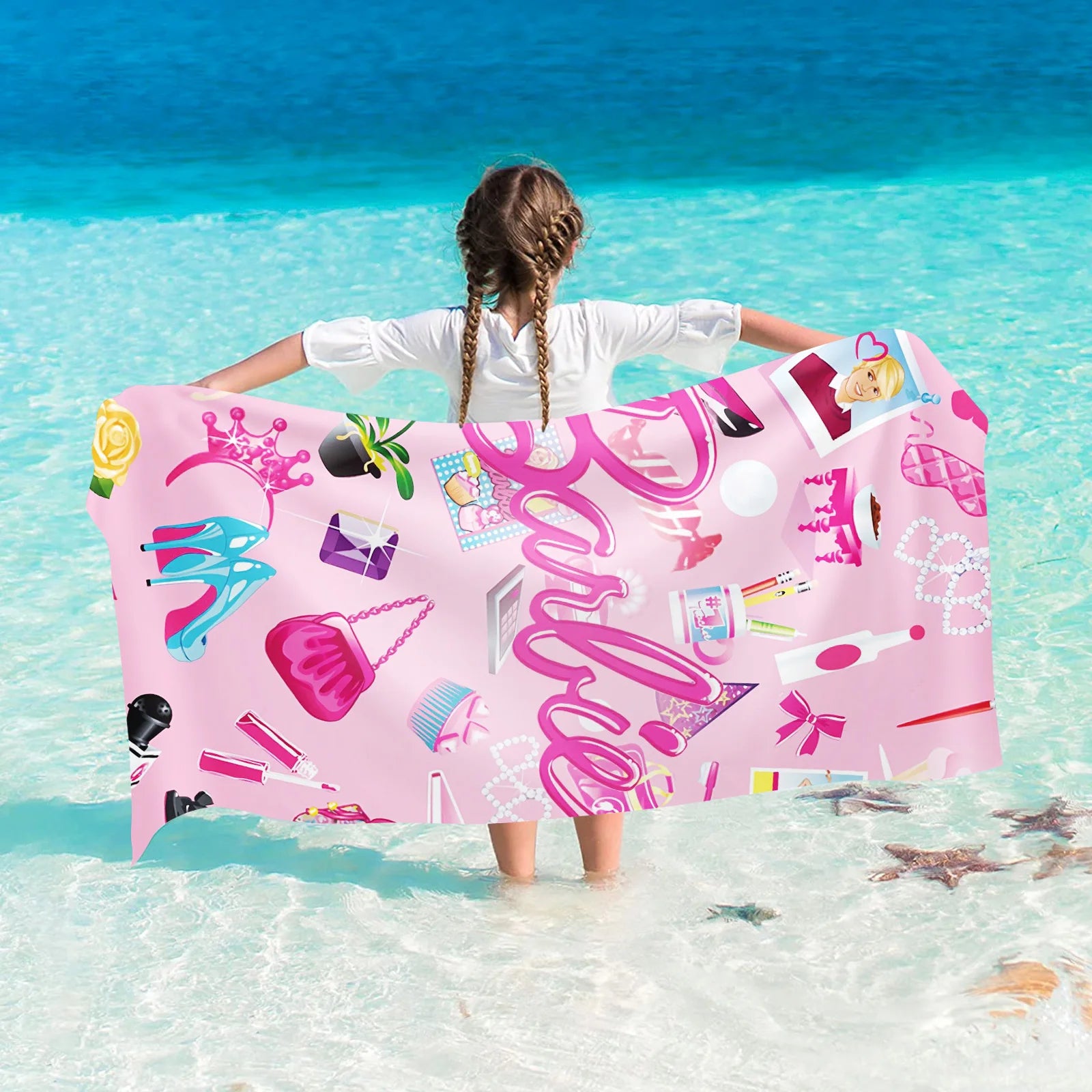 Serviette de plage Barbie à motif étoiles