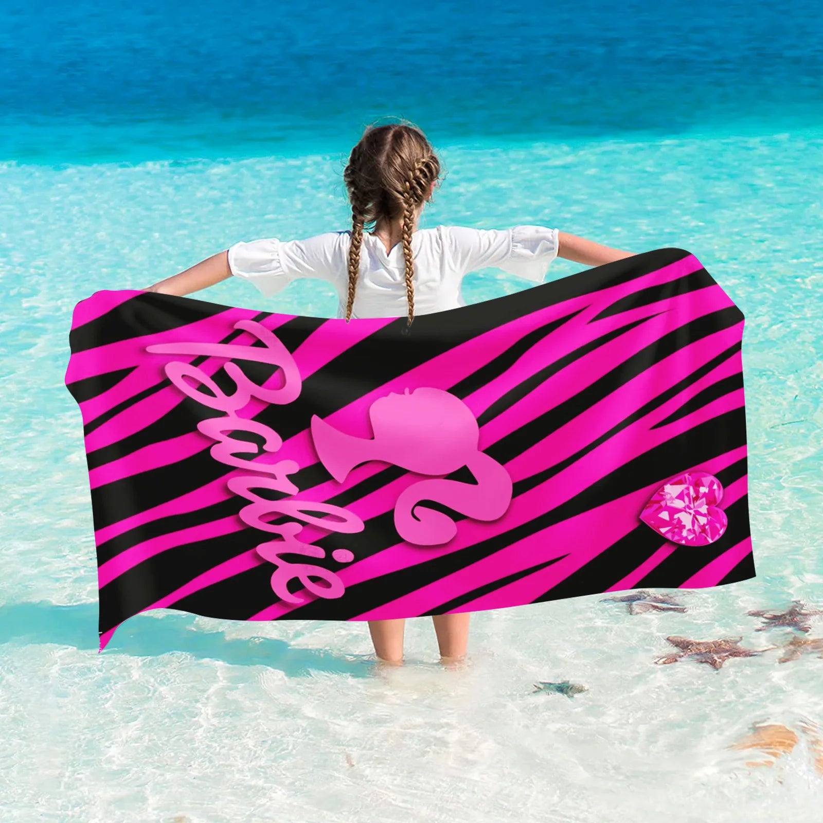 Serviette de plage Barbie à motif tropical