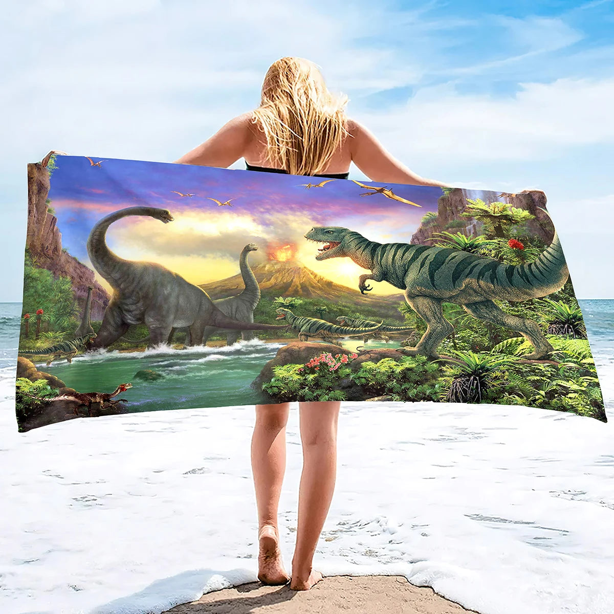 Tissu doux serviette plage dinosaure