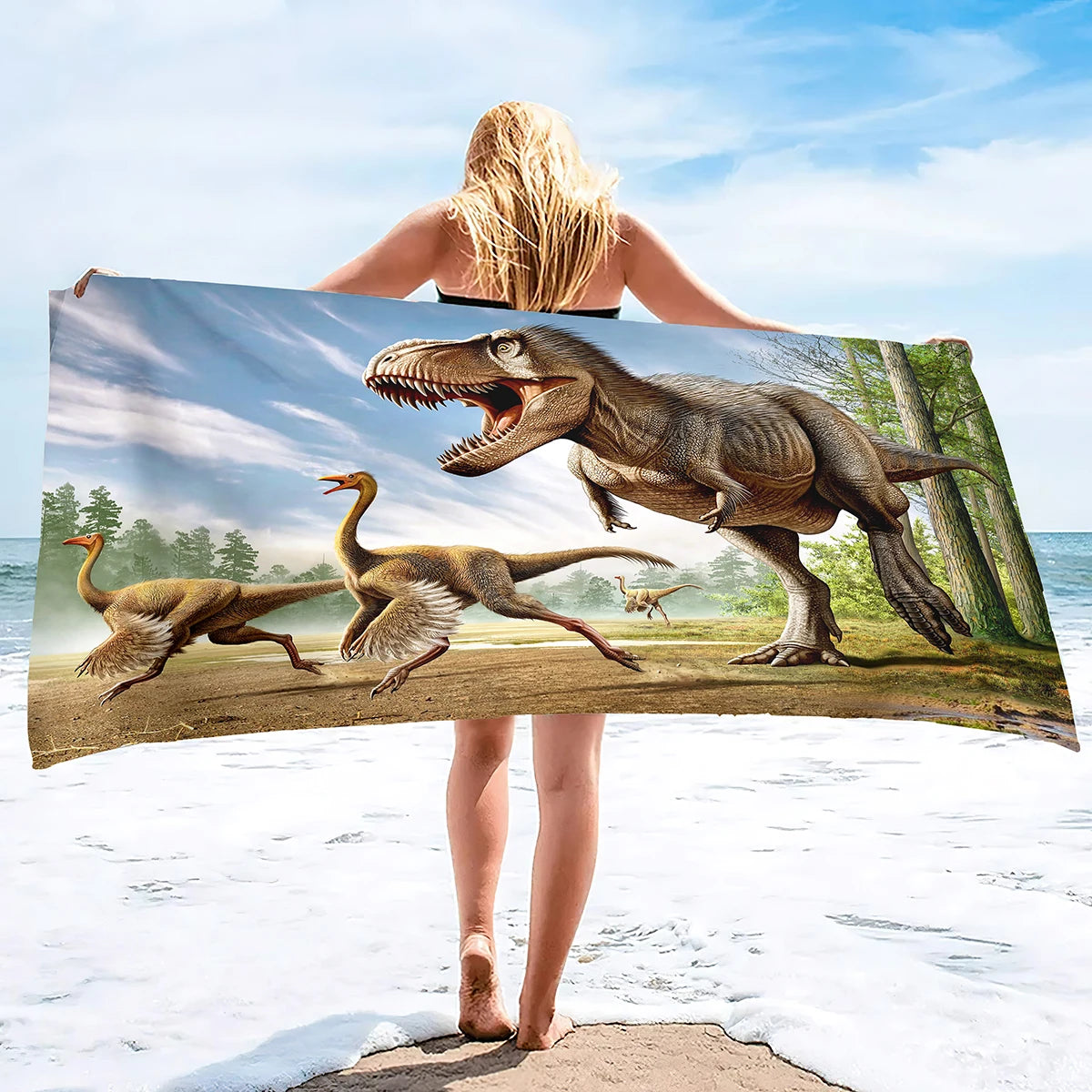 Dessin de dinosaure sur serviette de plage