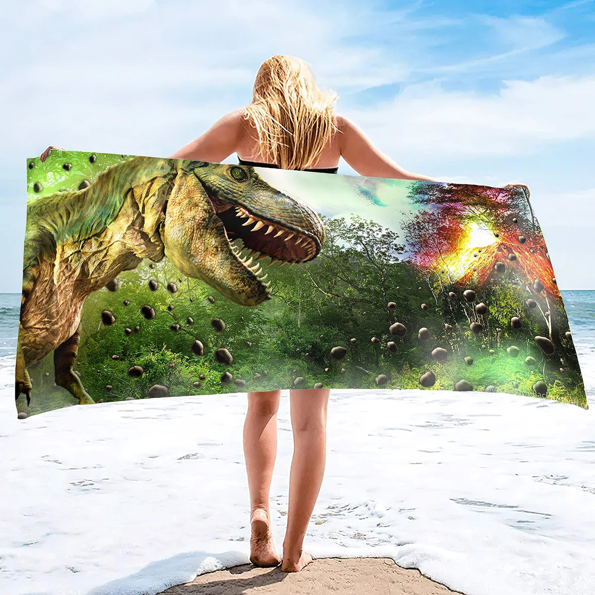 Motif dinosaure sur serviette colorée