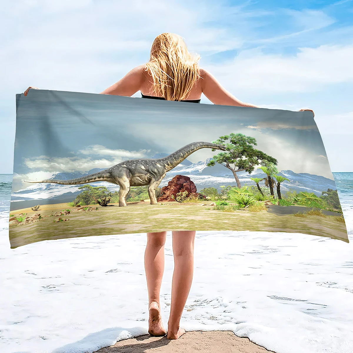 Serviette plage avec dinosaures illustrés