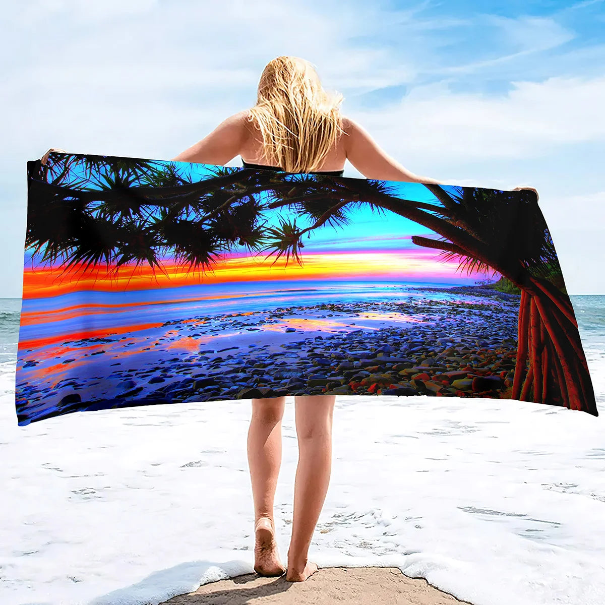 Serviette de plage à rayures vives