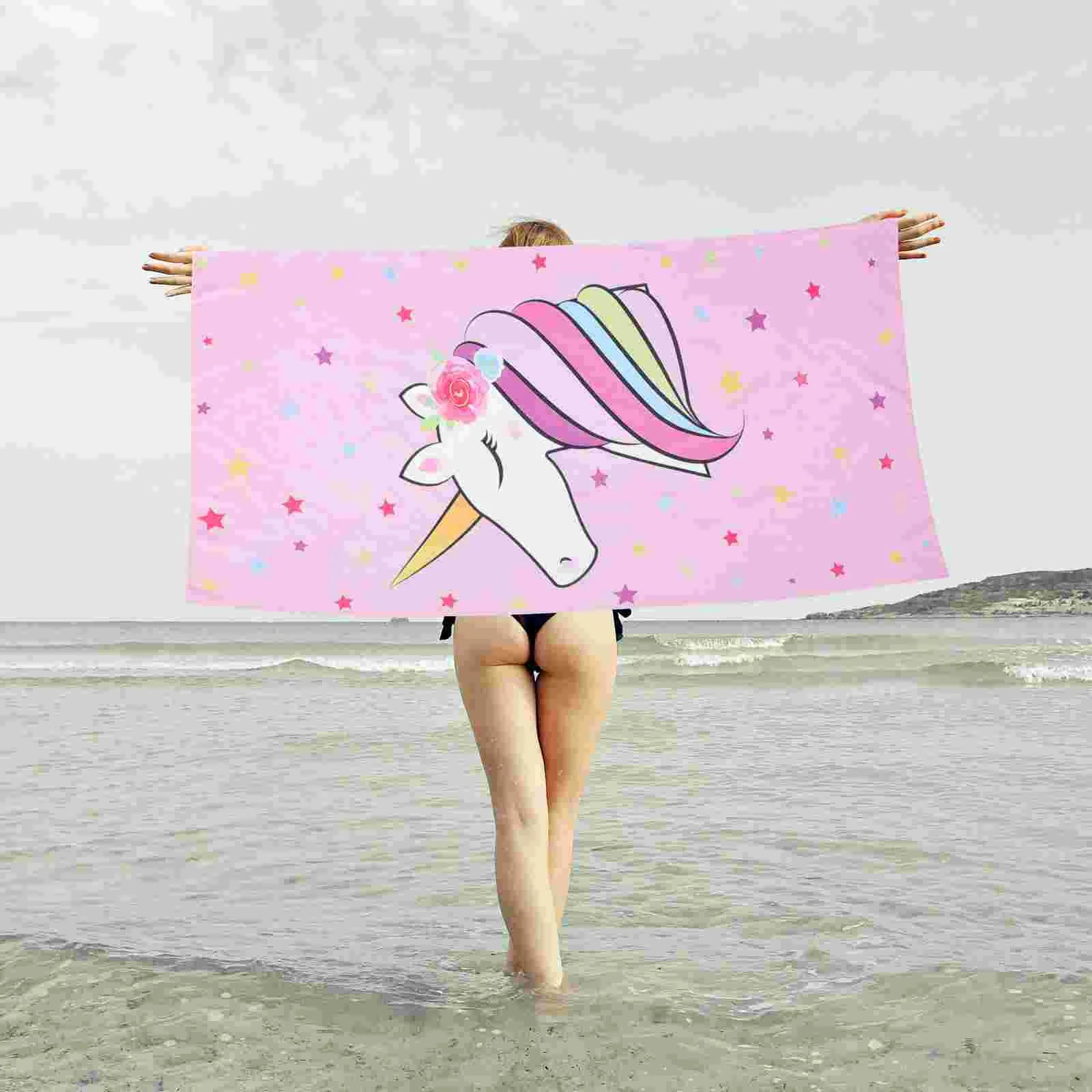 Serviette de plage motif licorne arc-en-ciel