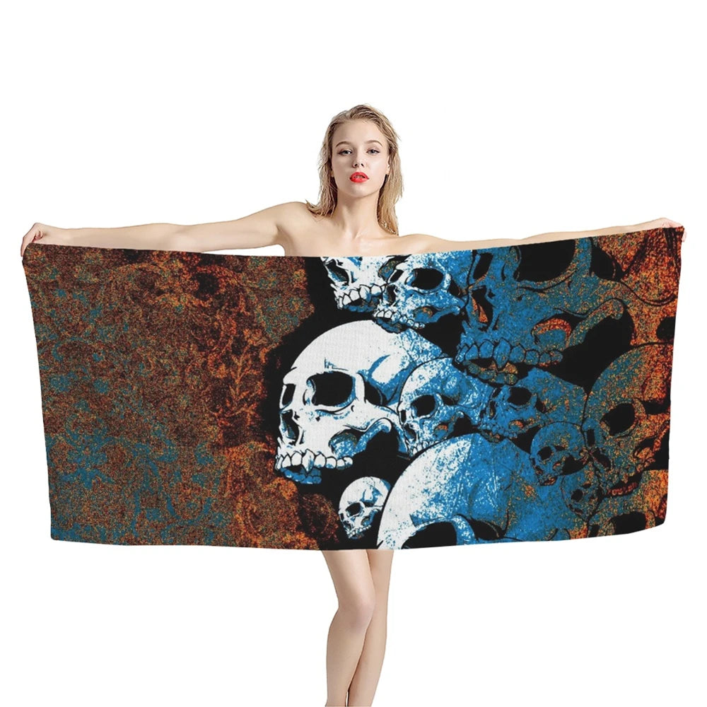 Serviette de plage tête de mort florale