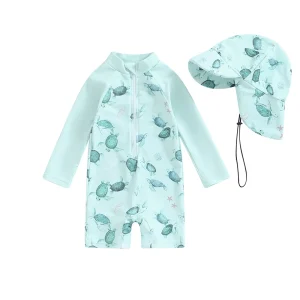 Maillot de Bain Fille bébé Manches Longues UV bleu