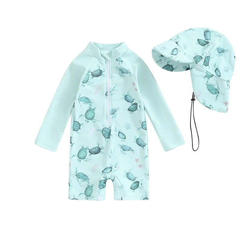 Maillot de Bain Fille bébé Manches Longues UV bleu