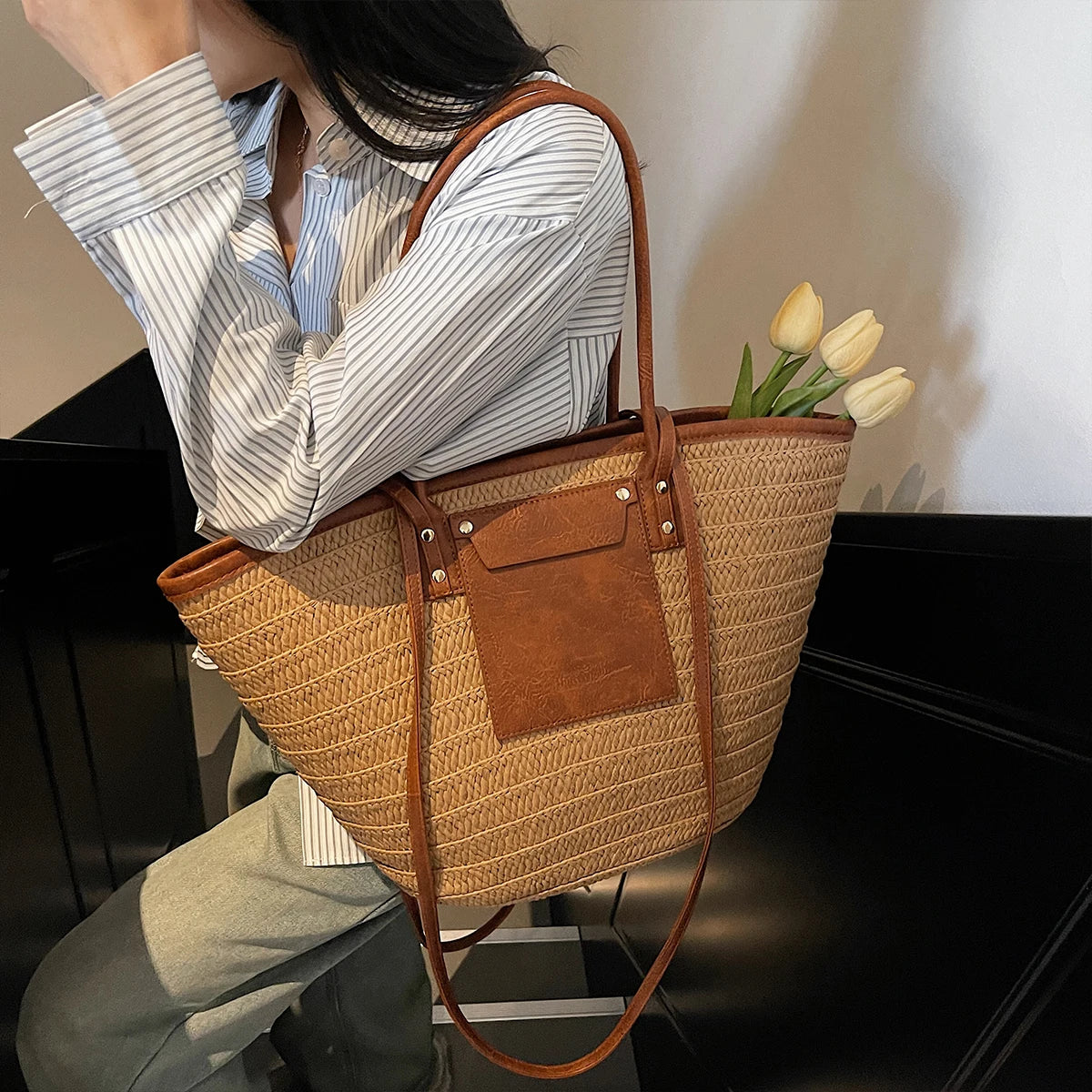 Grand sac de plage chic Simona en toile