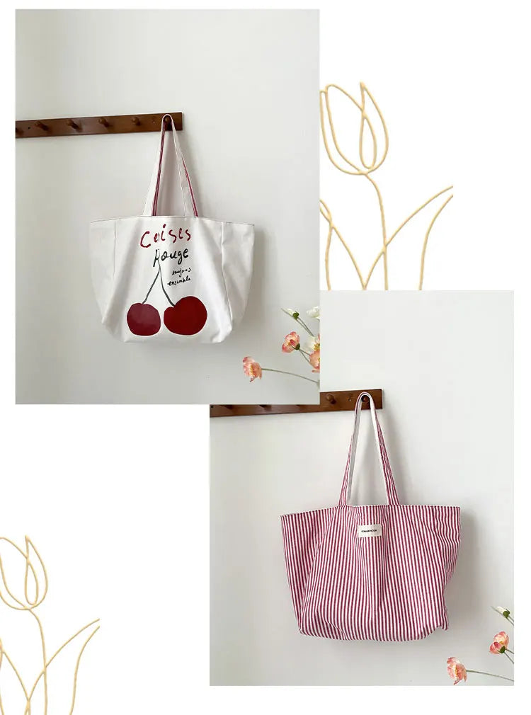 Tote bag spacieux avec design cherry pour le shopping